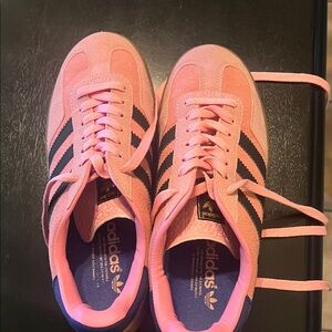 adidas Pink Suede Sneakers with Blue Heel Panels